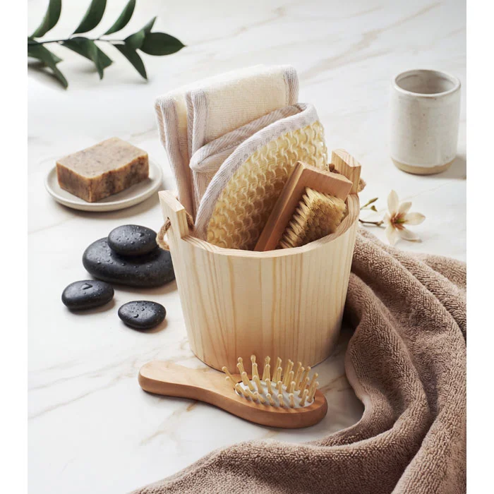 Set de baño en cubo de madera Selfcare personalizable ref mo3110 - Madera Ambiente