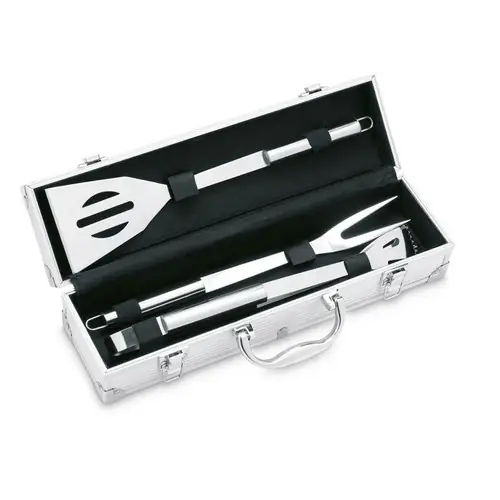 Maletín de aluminio con utensilios de barbacoa ref IT3475 - Plata