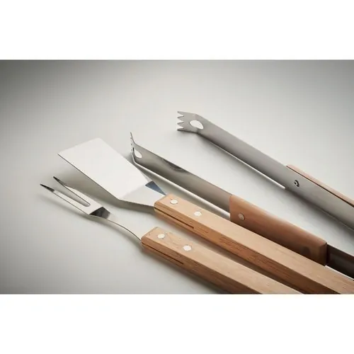 Set de utensilios de acero inoxidable para barbacoa ref MO2546 - Madera Item Detail Picture