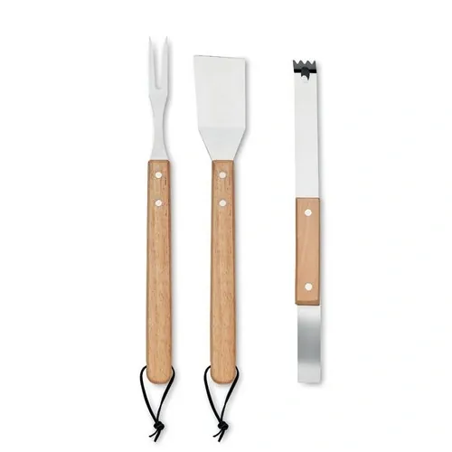 Set de utensilios de acero inoxidable para barbacoa ref MO2546 - Madera Top