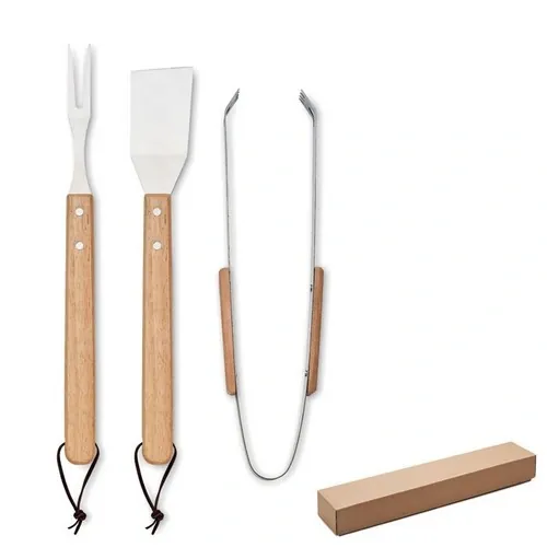 Set de utensilios de acero inoxidable para barbacoa ref MO2546 - Madera
