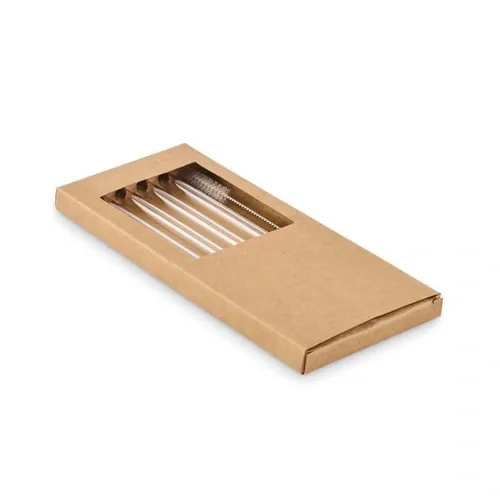 Set de 4 pajitas de vidrio reutilizables con cepillo ref MO2452 - Madera Back
