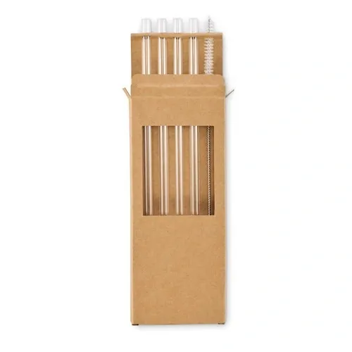 Set de 4 pajitas de vidrio reutilizables con cepillo ref MO2452 - Madera Side