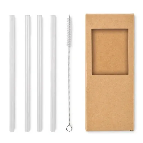 Set de 4 pajitas de vidrio reutilizables con cepillo ref MO2452 - Madera
