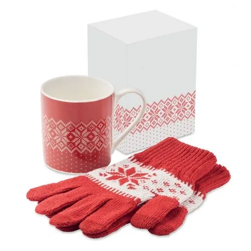 Set de regalo invierno guantes táctiles y taza cerámica ref CX1557 - Front Rojo