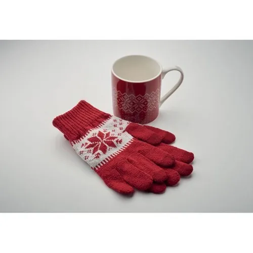 Set de regalo invierno guantes táctiles y taza cerámica ref CX1557 - Item Detail Picture Rojo