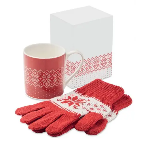 Set de regalo invierno guantes táctiles y taza cerámica ref CX1557 - Rojo