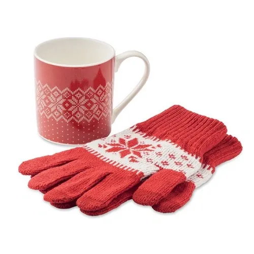 Set de regalo invierno guantes táctiles y taza cerámica ref CX1557 - Side Rojo