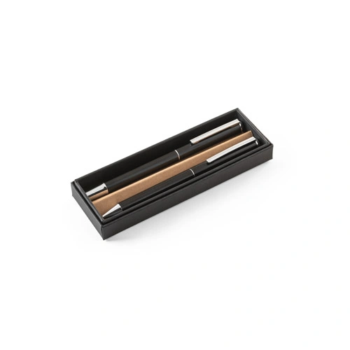 Set de roller y bolígrafo de aluminio con escritura azul ref 91782