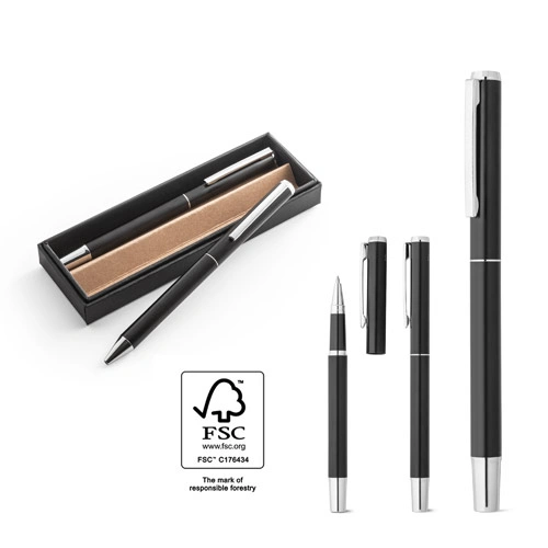 Set de roller y bolígrafo de aluminio con escritura azul ref 91782