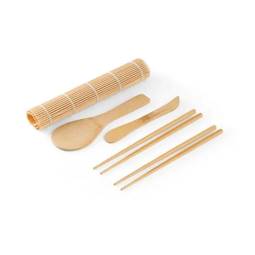 Set de sushi en bambú con tapete y utensilios ref 94314 - Natural 01
