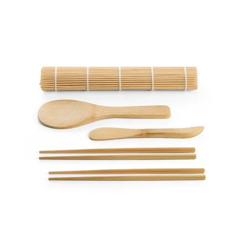 Set de sushi en bambú con tapete y utensilios ref 94314 - Natural 03