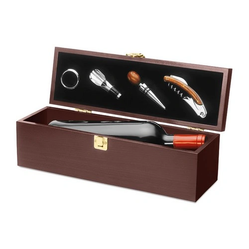 Set de vino en caja de madera con accesorios ref KC2690