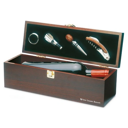 Set de vino en caja de madera con accesorios ref KC2690