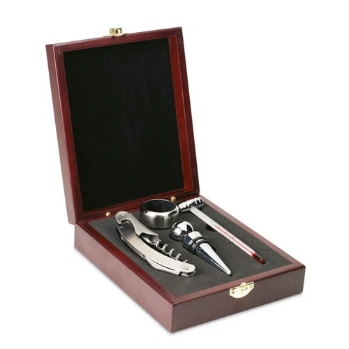Set de vino en caja de madera con termómetro ref IT2658