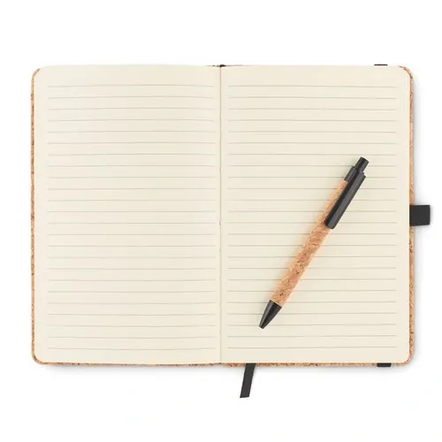 Libreta A5 con tapa de corcho y bolígrafo ecológico ref MO6202 - Back Negro