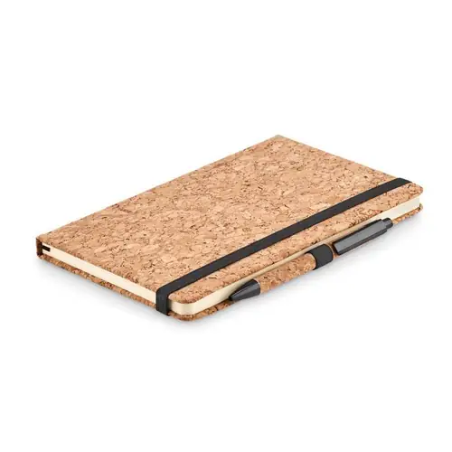 Libreta A5 con tapa de corcho y bolígrafo ecológico ref MO6202 - Negro