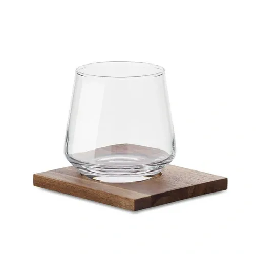 Set de vasos cortos para whisky con posavasos de madera ref MO2661