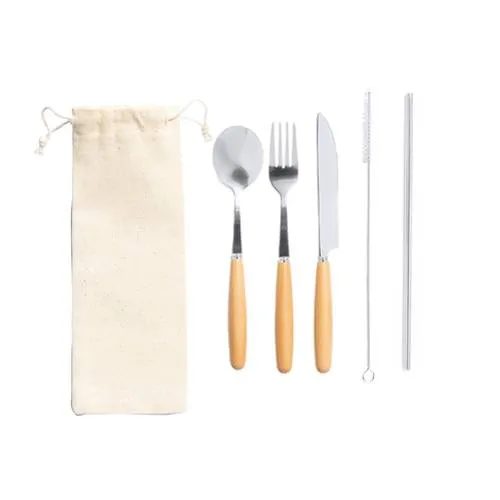 Set de cubiertos de acero inox con mango de madera ref 1722