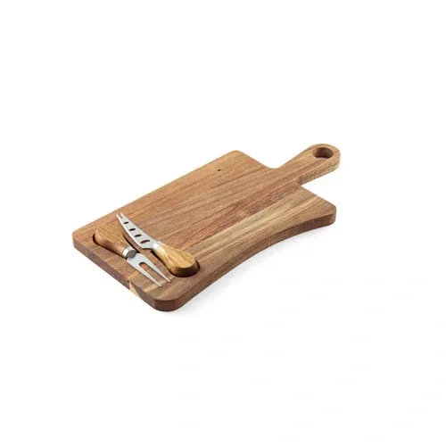 Tabla para quesos de madera de acacia con utensilios ref 94293 - Natural Oscuro