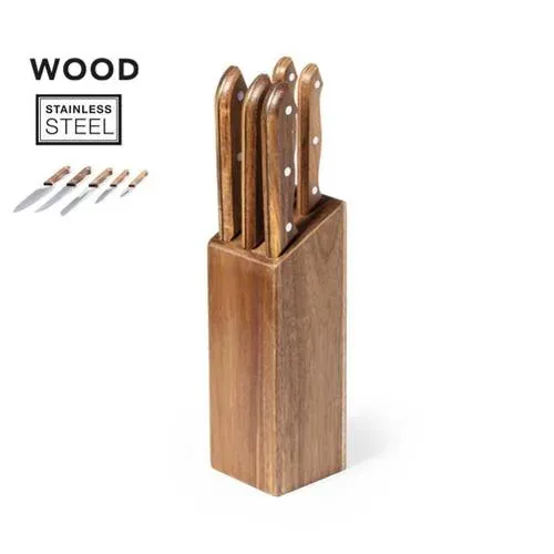 Tacoma de madera de acacia con 5 cuchillos inox ref 1693 - vista 1
