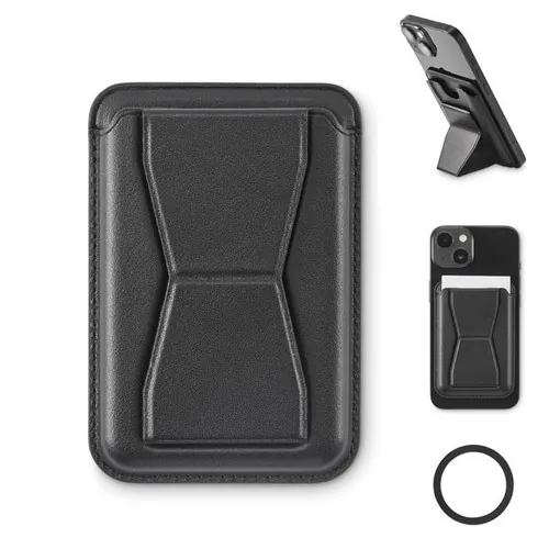 Tarjetero magnético PU con soporte y cierre para iPhone ref MO2654 - Negro
