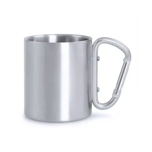Taza de acero inox con asa mosquetón en vivos colores ref 4509 - Plateado