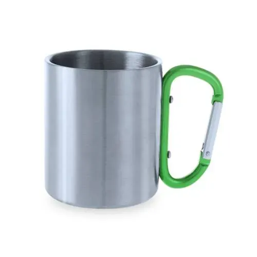 Taza de acero inox con asa mosquetón en vivos colores ref 4509 - Verde