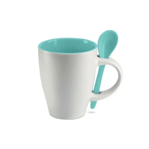 Taza de cerámica bicolor con cuchara a juego ref MO7344 - Azul