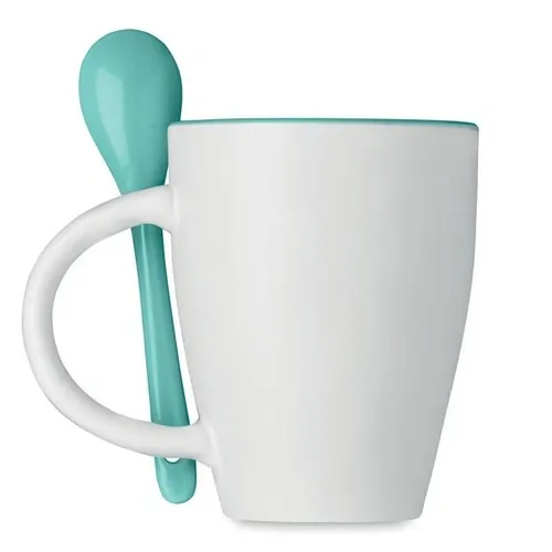 Taza de cerámica bicolor con cuchara a juego ref MO7344 - Back Azul