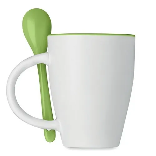 Taza de cerámica bicolor con cuchara a juego ref MO7344 - Back Verde