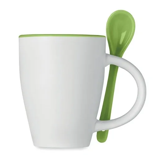 Taza de cerámica bicolor con cuchara a juego ref MO7344 - Top Verde