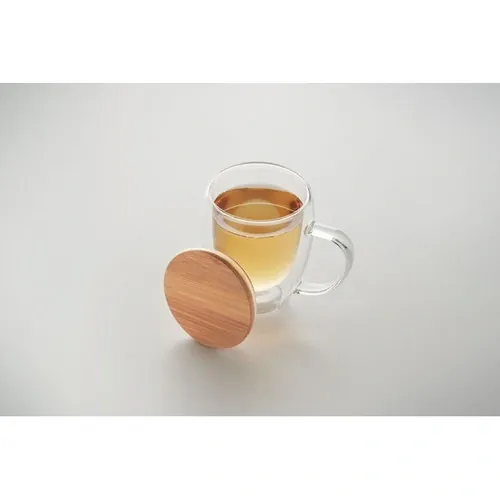 Taza de vidrio borosilicato doble pared con asa y bambú ref MO2199 - Item Detail Picture Transparente