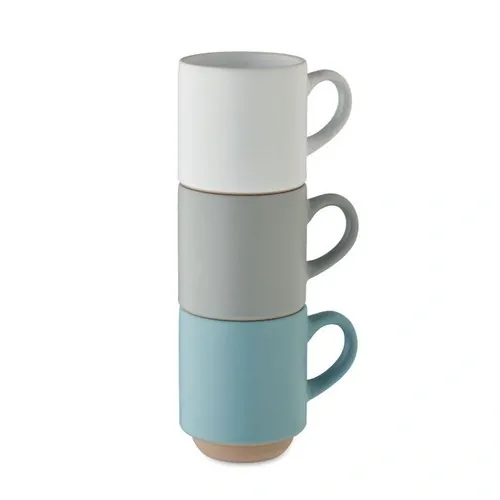 Taza apilable de cerámica ideal para ahorrar espacio ref MO2493 - Blanco Side