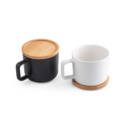 Taza de cerámica con tapa y base de bambú ref 94251