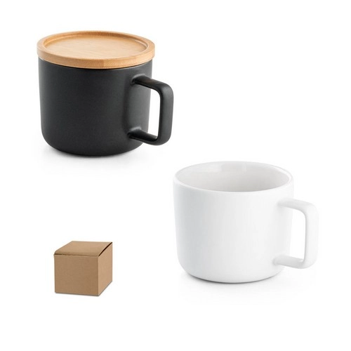 Taza de cerámica con tapa y base de bambú ref 94251