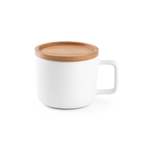 Taza de cerámica con tapa y base de bambú ref 94251