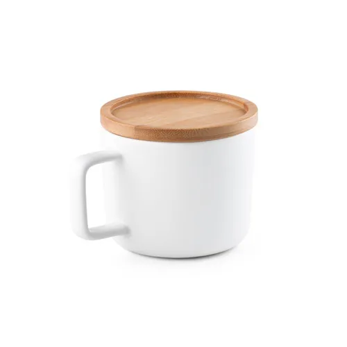 Taza de cerámica con tapa y base de bambú ref 94251
