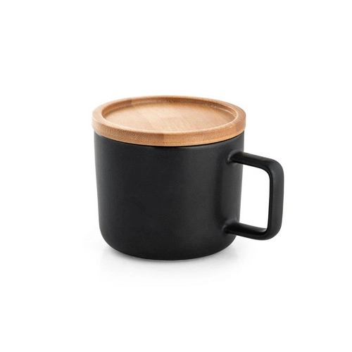 Taza de cerámica con tapa y base de bambú ref 94251