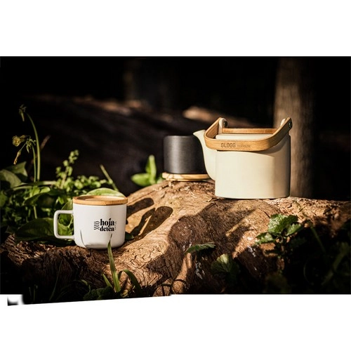 Taza de cerámica con tapa y base de bambú ref 94251