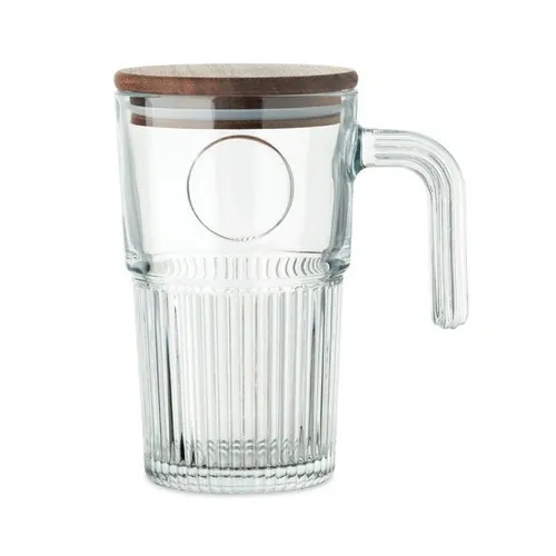 Taza de cristal 450 ml con tapa de acacia FSC ref MO2751 - Transparente
