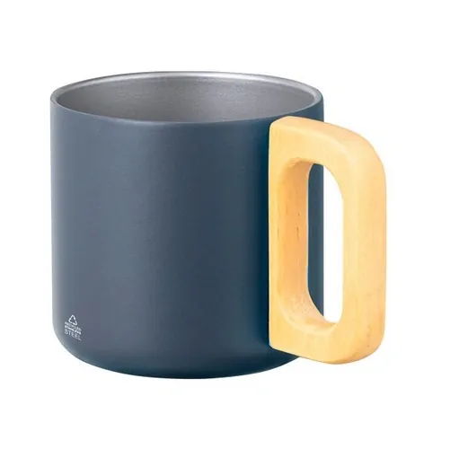 Taza de doble pared en acero reciclado con asa de madera ref GA32 - Azul Marino