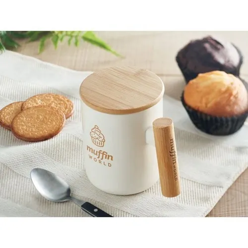 Taza de porcelana con tapa y asa de bambú ref MO6781 - Item Ambiant Picture Blanco