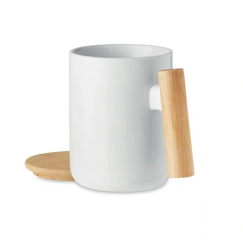 Taza de porcelana con tapa y asa de bambú ref MO6781 - Side Blanco