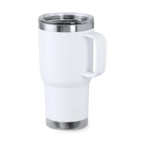 Taza térmica de acero reciclado con tapa a presión ref PA43 - Blanco