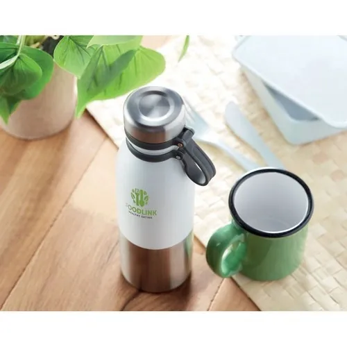 Termo acero inoxidable anti fugas con agarre de silicona ref MO9539 - Printed Blanco
