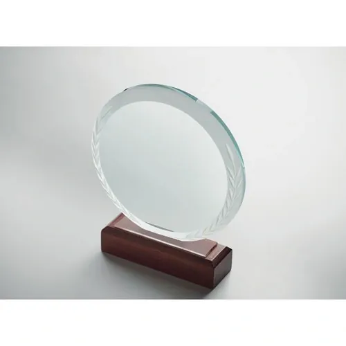Trofeo de cristal redondo con base de madera ref MO6586