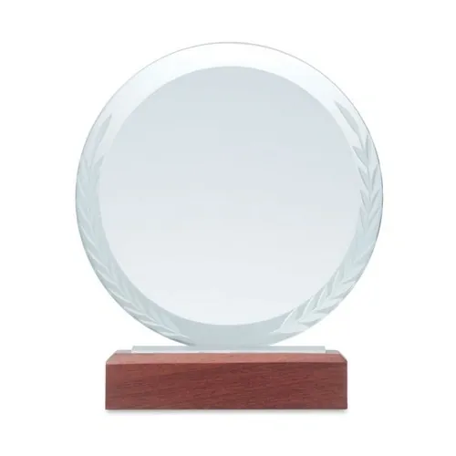 Trofeo de cristal redondo con base de madera ref MO6586