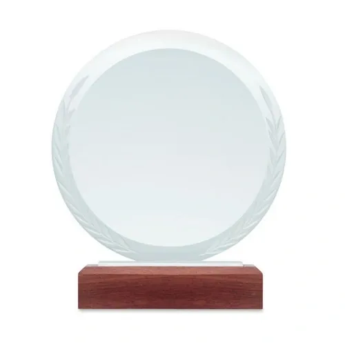 Trofeo de cristal redondo con base de madera ref MO6586