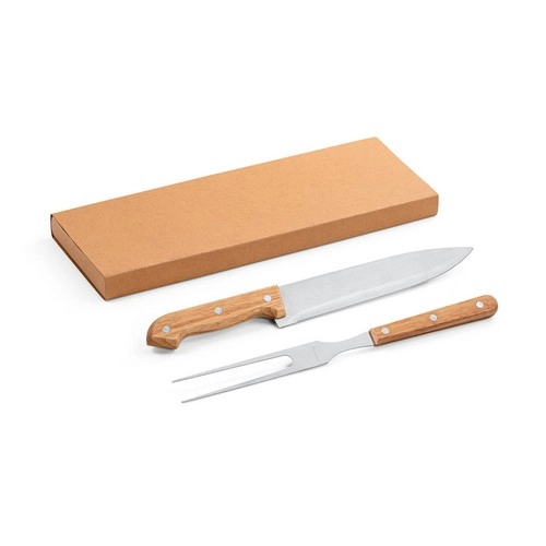 Conjunto de 2 utensilios para barbacoa, hechos en bambú y acero inoxidable ref 54139